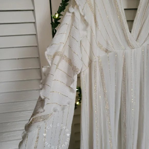 ❤️ SALE ❤️ Free People NWT RARE "The Huxley" Maxi Dress, White Gold Metallic - Picture 7 of 15